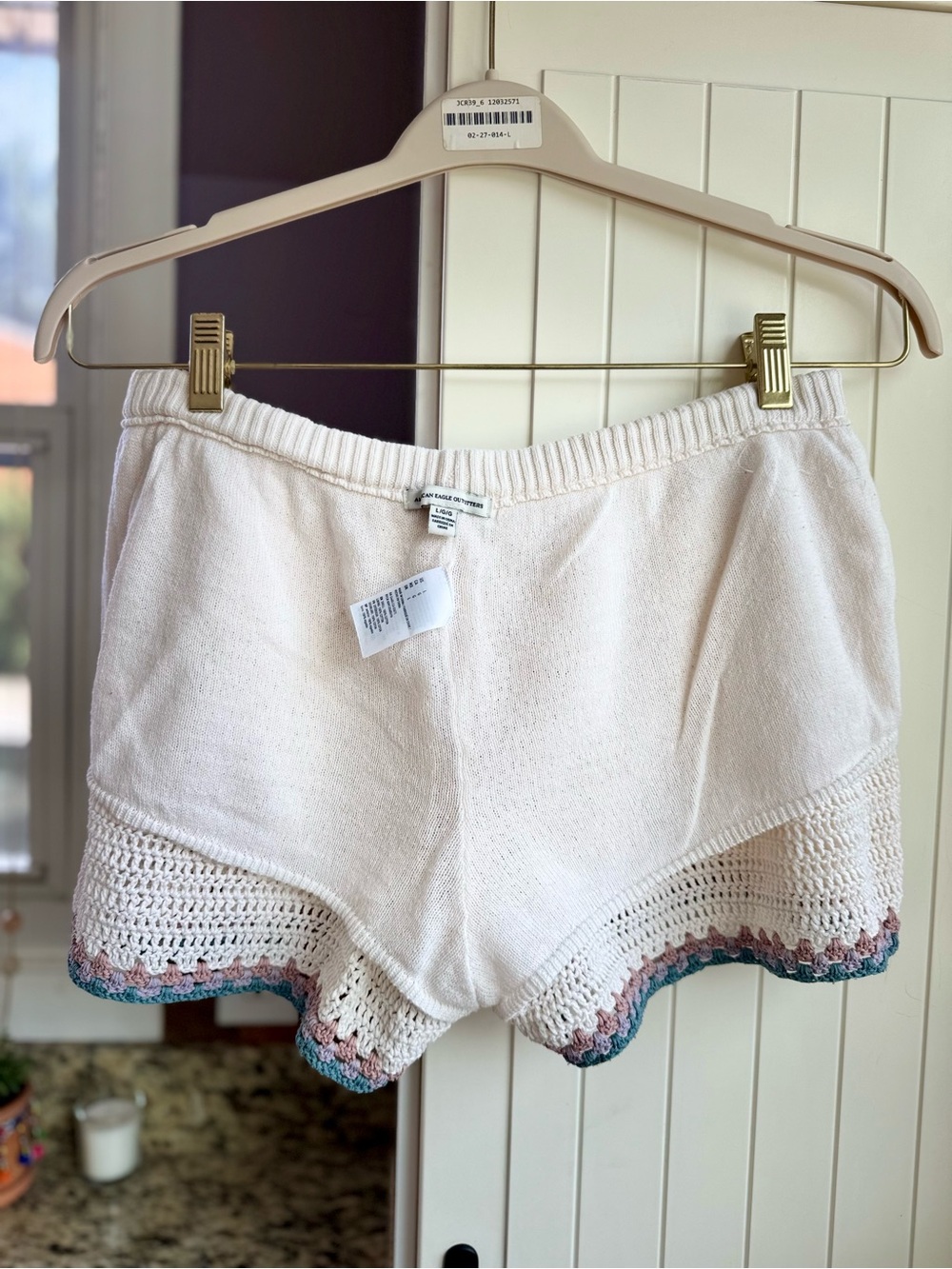 American Eagle Crochet Shorts Cotton Cream Boho Drawstring Large L - Picture 7 of 11
